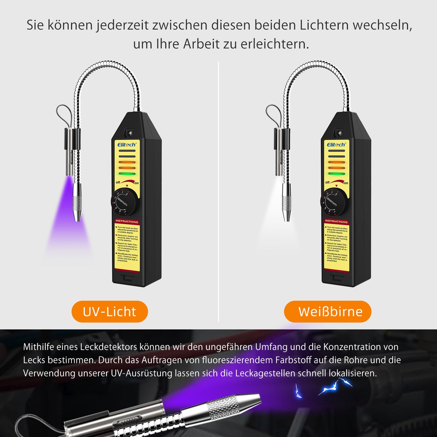 Elitech WJL-6000SUV Kältemittel-Leckdetektor mit UV-LED Corona-Sensor AC-Halogengas-Leckerkennung