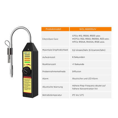 Elitech WJL-6000SUV Kältemittel-Leckdetektor mit UV-LED Corona-Sensor AC-Halogengas-Leckerkennung