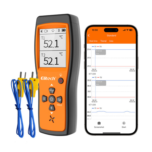 Elitech ICT-220 Dual Thermocouple Thermometer – Hochpräzisions-K-Typ-Temperatursensor mit App