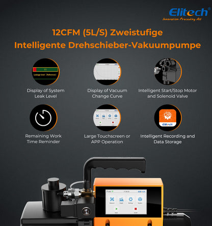 Elitech V1200 220V Intelligente 2-Stufen-Vakuumpumpe 12CFM, 5L/S, APP-Steuerung, Datenprotokollierung, intelligente Steuerung